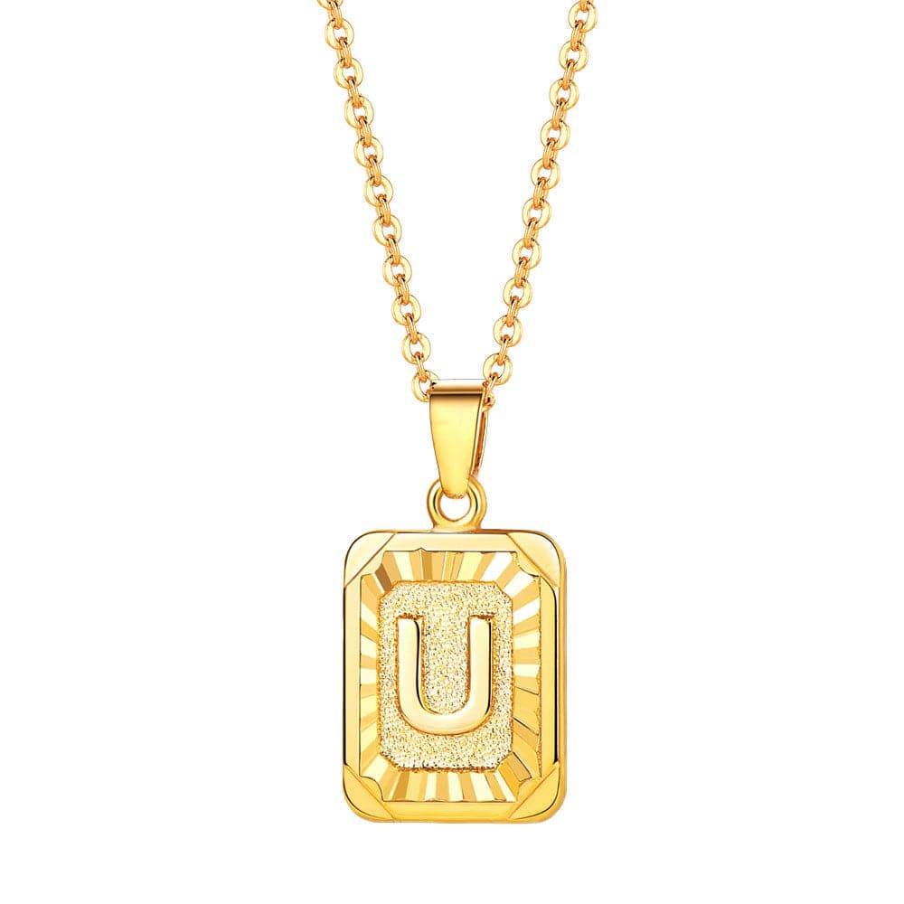 U7 Jewelry Square Initial Necklace A-Z Letter Necklace Men Women 