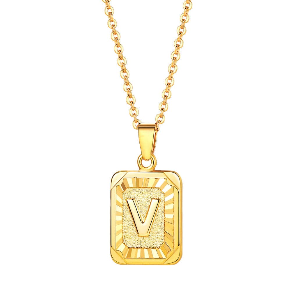 QWZNDZGR Initial Letter Pendant Necklace for Mens Womens, 18K Gold Plated  Square Capital Monogram Necklace Alhpabets from A-Z Figaro Chain Necklace 