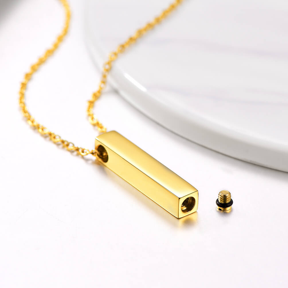 U7 Jewelry Bar Urn Necklace Stainless Steel/18K Gold Plated Cremation Jewelry 
