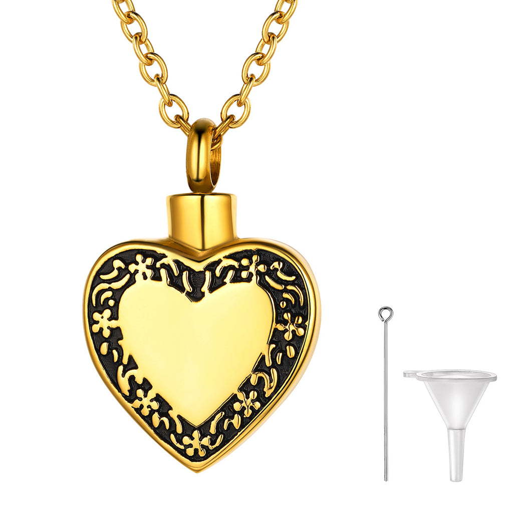 U7 Jewelry Engrave Filigree Heart Cremation Urn Necklace For Ashes 