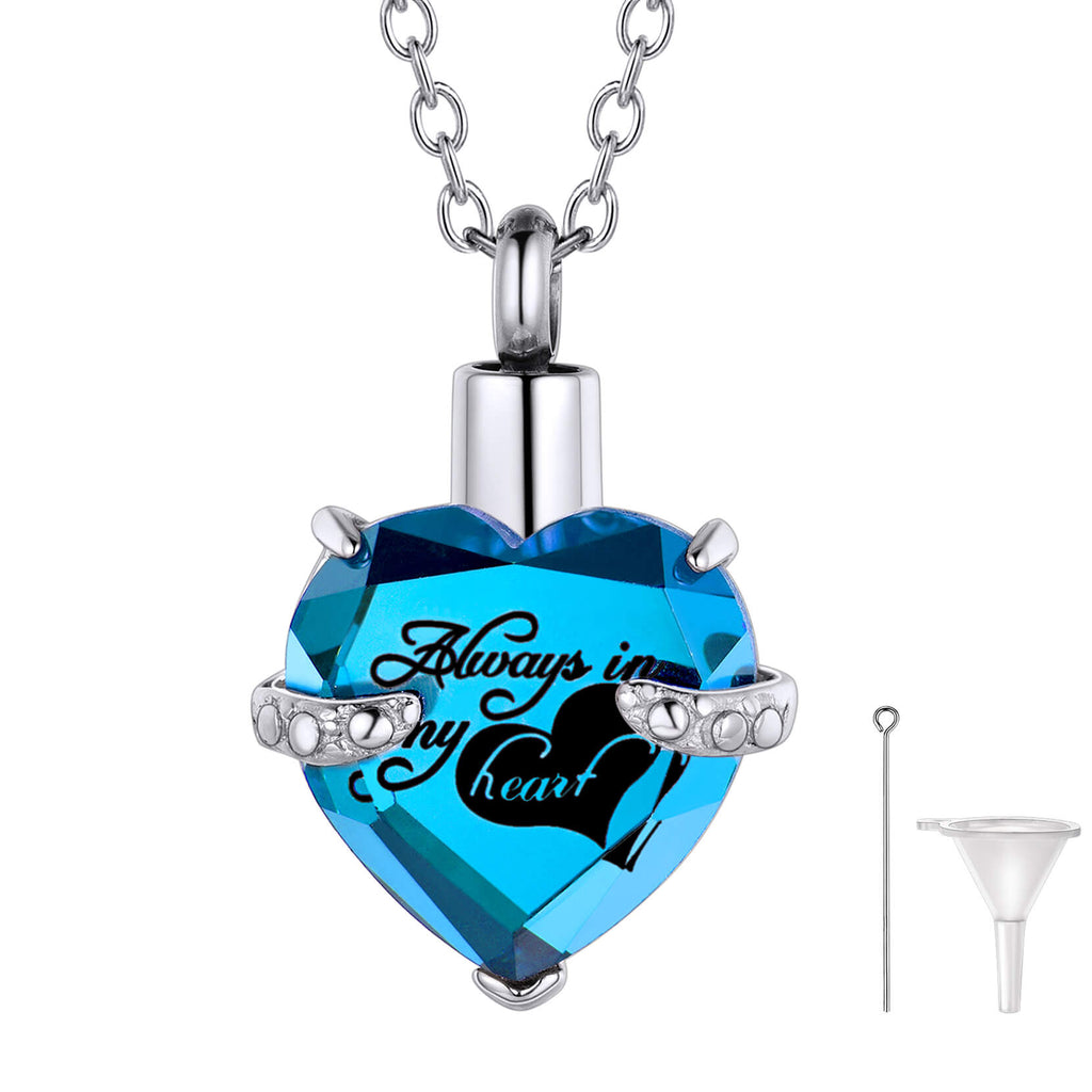 U7 Jewelry Crystal Cremation Necklace Engraved Urn Necklace for Ashes 