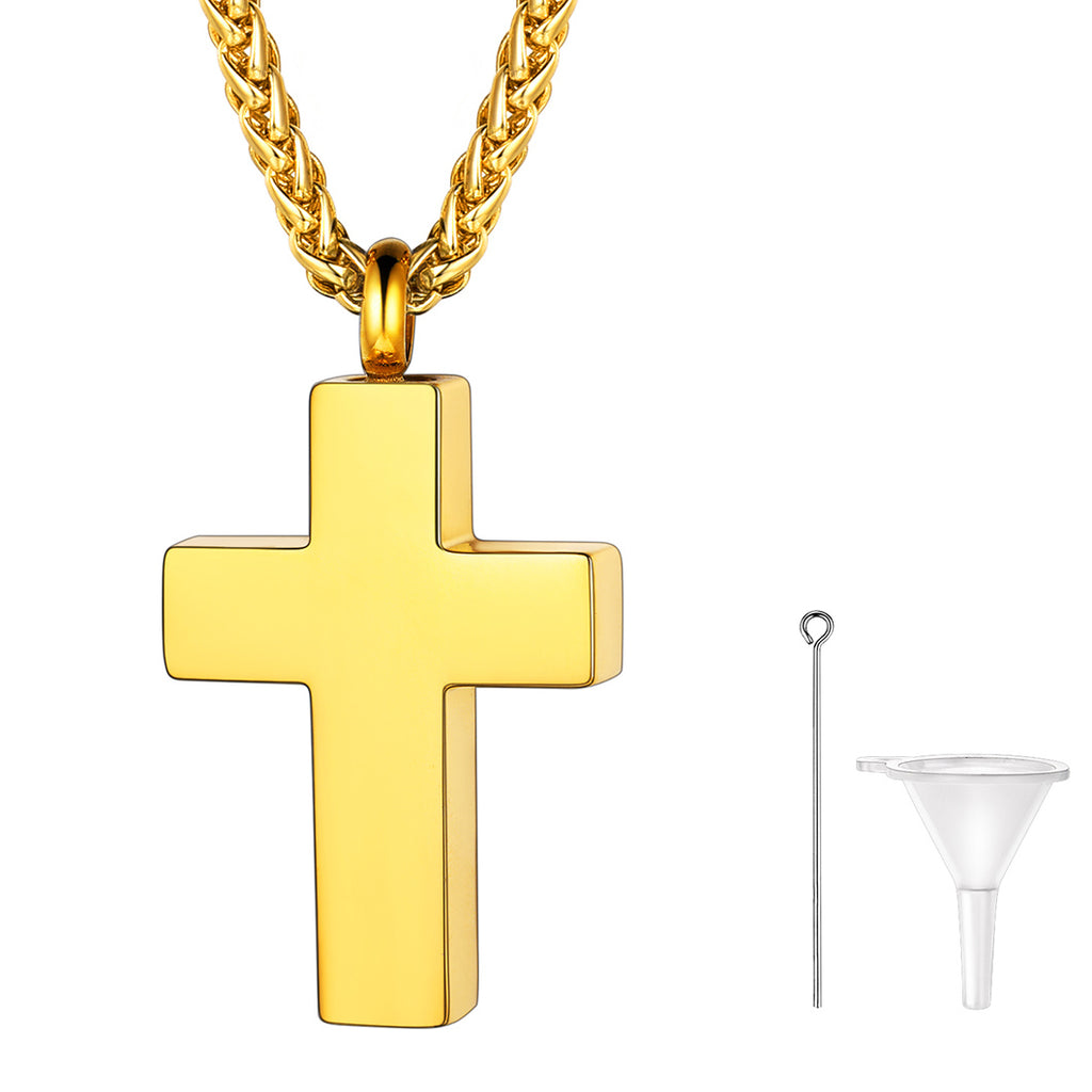 U7 Jewelry Engravable Cross Cremation Urn Necklace For Ashes 