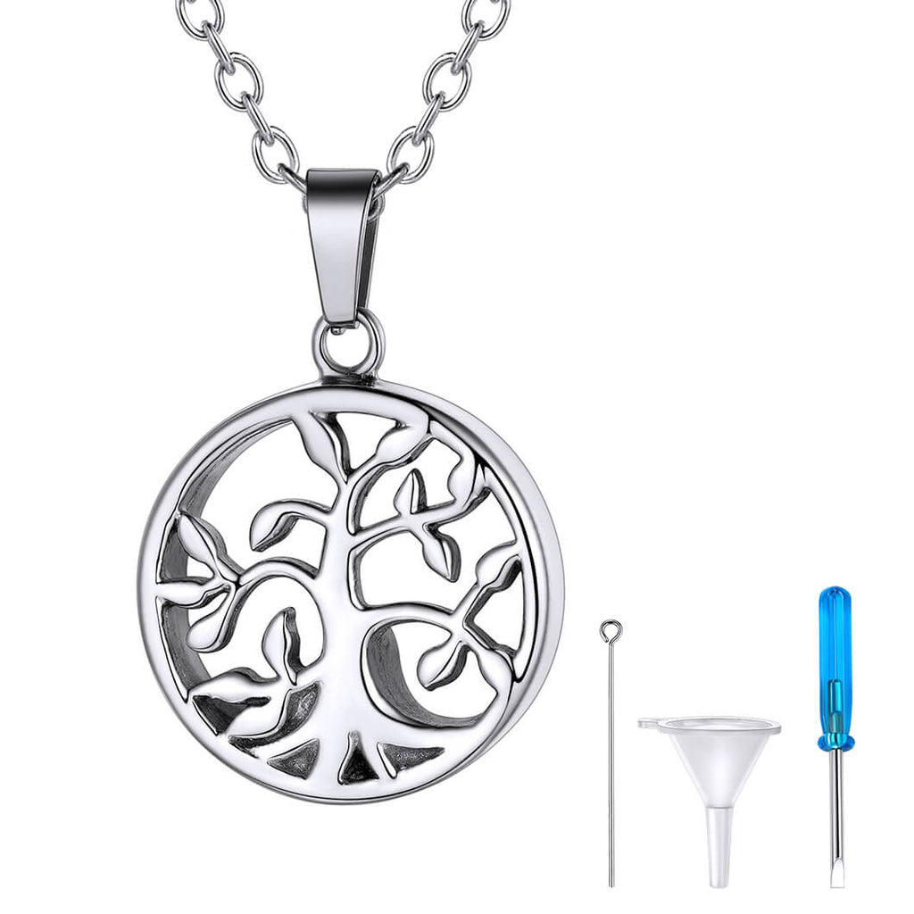 Family Tree Engraved Cremation Urn Necklace for Ashes 