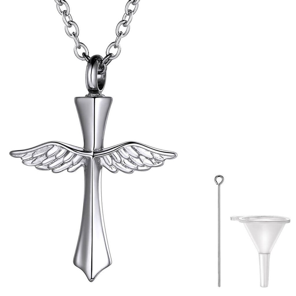 U7 Jewelry Angel Wing Cross Urn Necklace For Ashes 