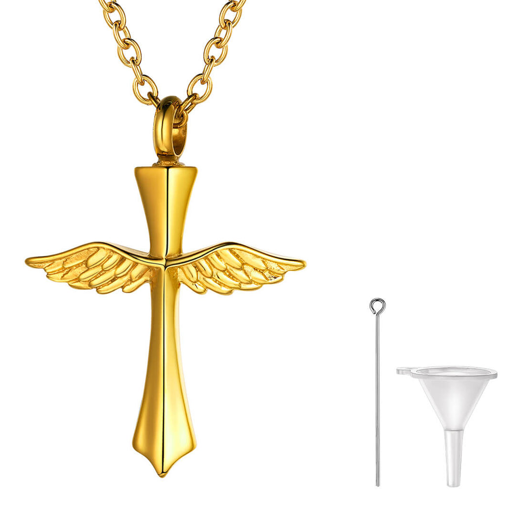 U7 Jewelry Angel Wing Cross Urn Necklace For Ashes 