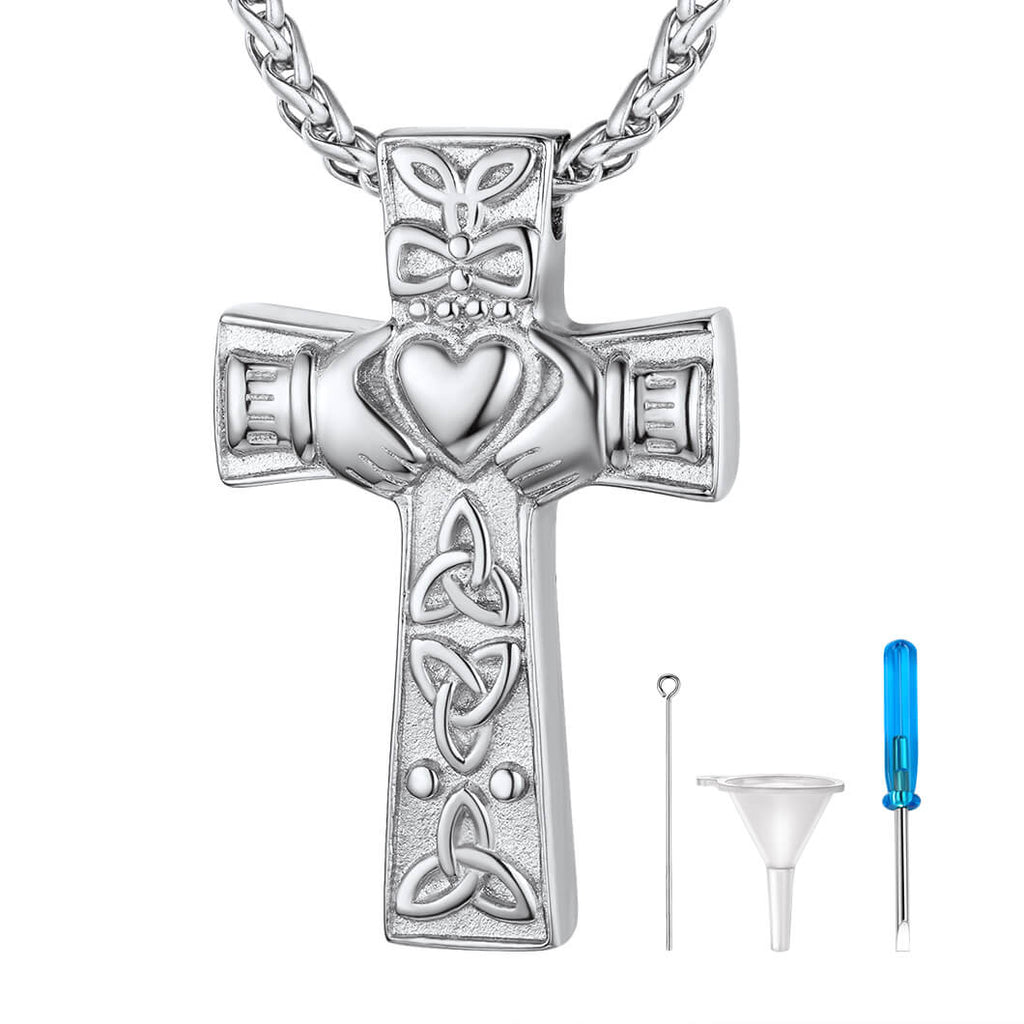 U7 Claddagh Cross Pendant Cremation Necklace For Ashes 