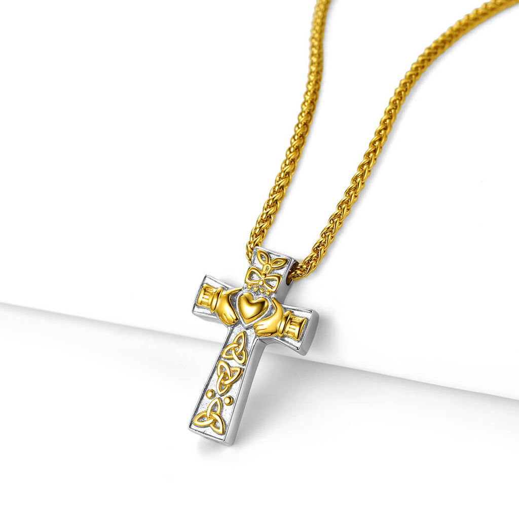 U7 Claddagh Cross Pendant Cremation Necklace For Ashes 