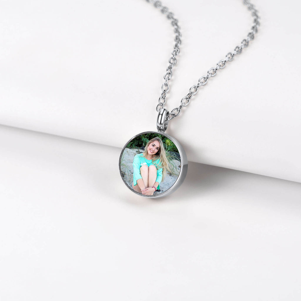 U7 Jewelry Memorial Photo Engraved Cremation Urn Necklace for Ashes 