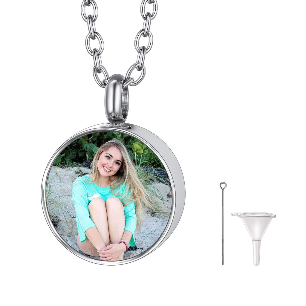 U7 Jewelry Memorial Photo Engraved Cremation Urn Necklace for Ashes 