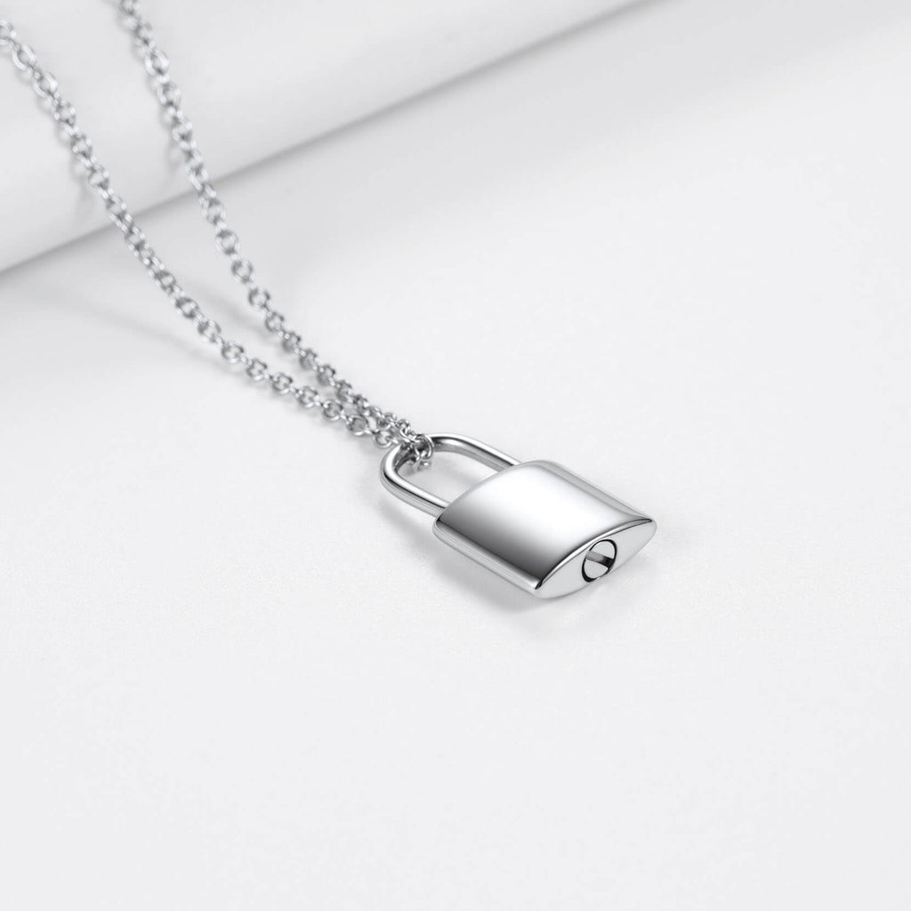 U7 Jewelry Lock Shape Cremation Urn Necklace For Ashes Engraved With Text 