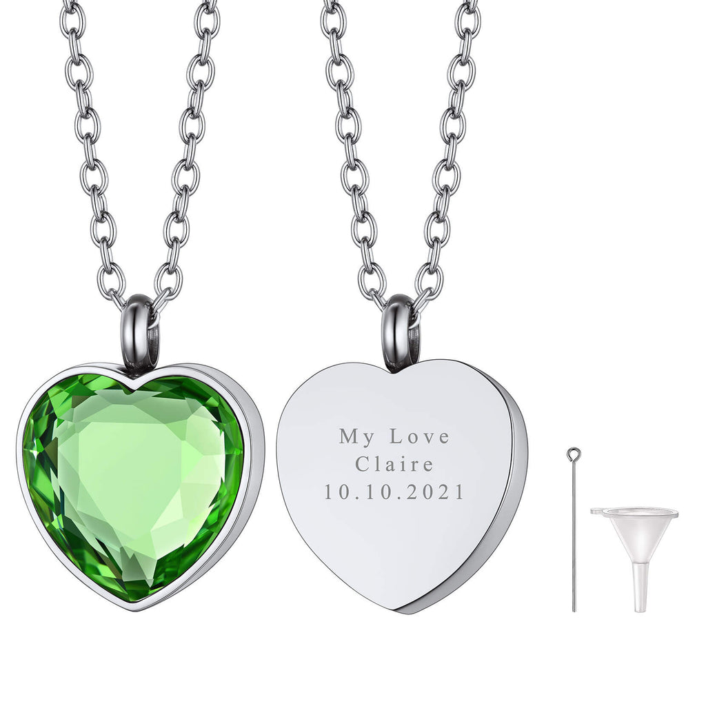 U7 Jewelry Personalized Birthstone Heart Cremation Necklace For Ashes Urn Pendant with Chain Memorial Jewelry 