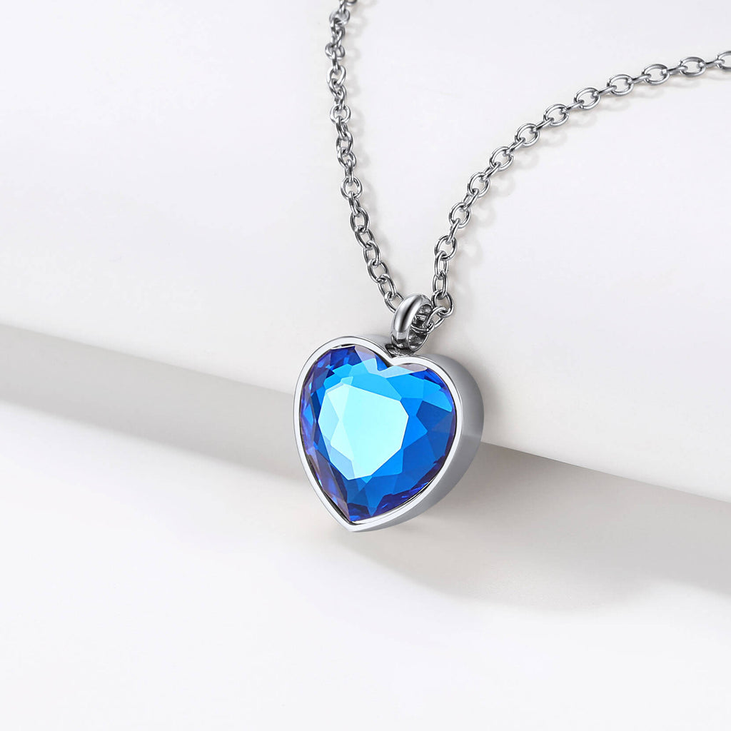 U7 Jewelry Personalized Birthstone Heart Cremation Necklace For Ashes Urn Pendant with Chain Memorial Jewelry 