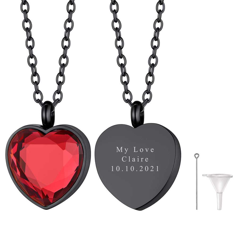 U7 Jewelry Personalized Birthstone Heart Cremation Necklace For Ashes Urn Pendant with Chain Memorial Jewelry 