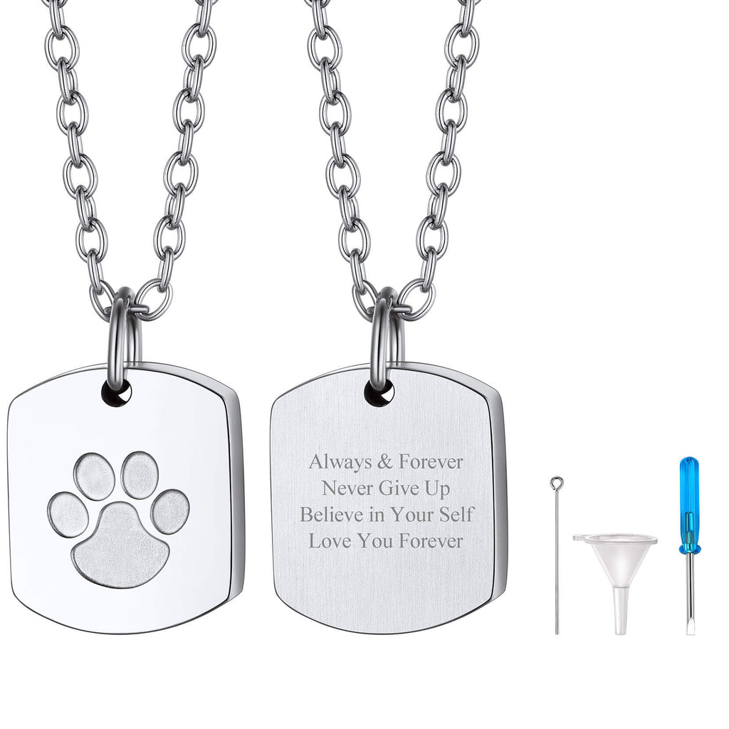 U7 Jewelry Square Paw Print Urn Necklace For Ashes 