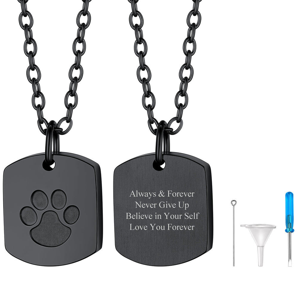 U7 Jewelry Square Paw Print Urn Necklace For Ashes 