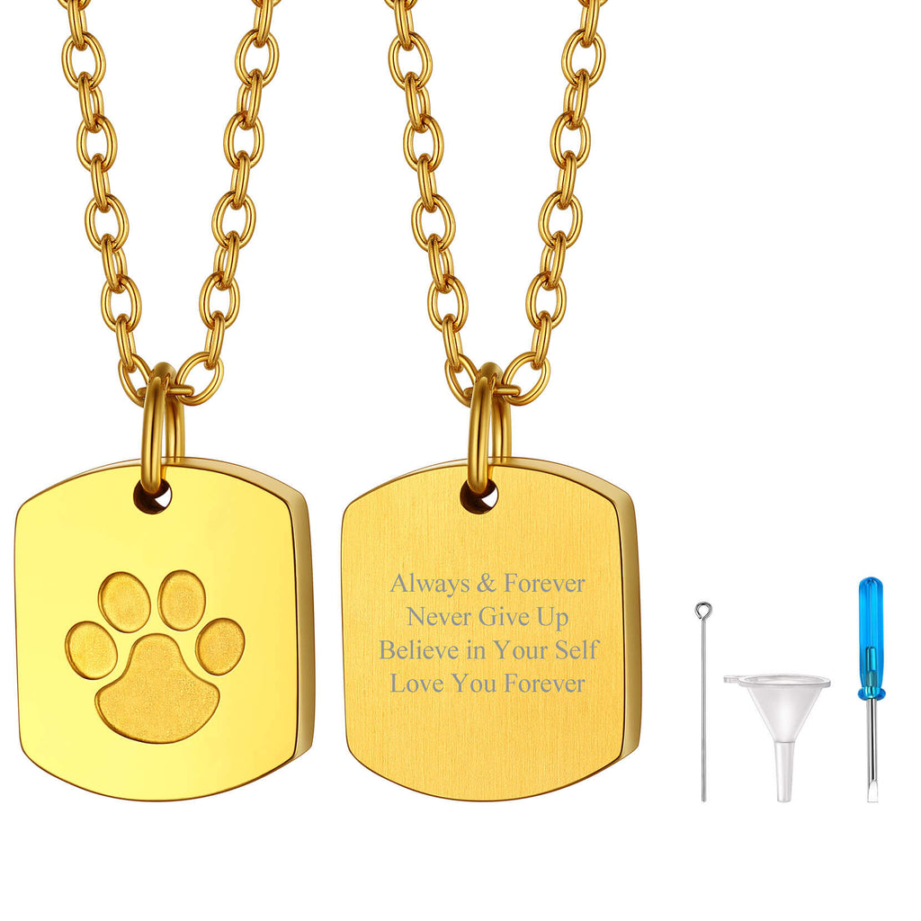 U7 Jewelry Square Paw Print Urn Necklace For Ashes 