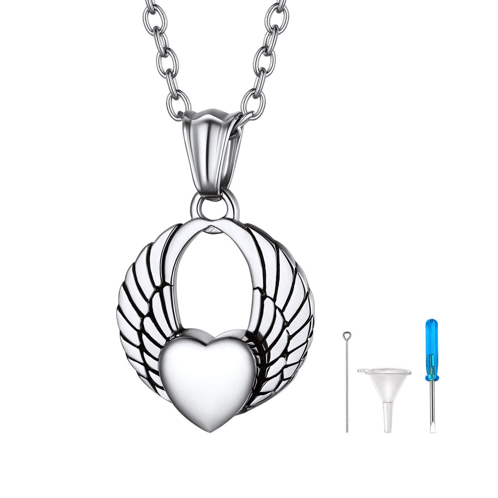 U7 Jewelry Engraved Angel Wing Cremation Urn Necklace For Ashes 