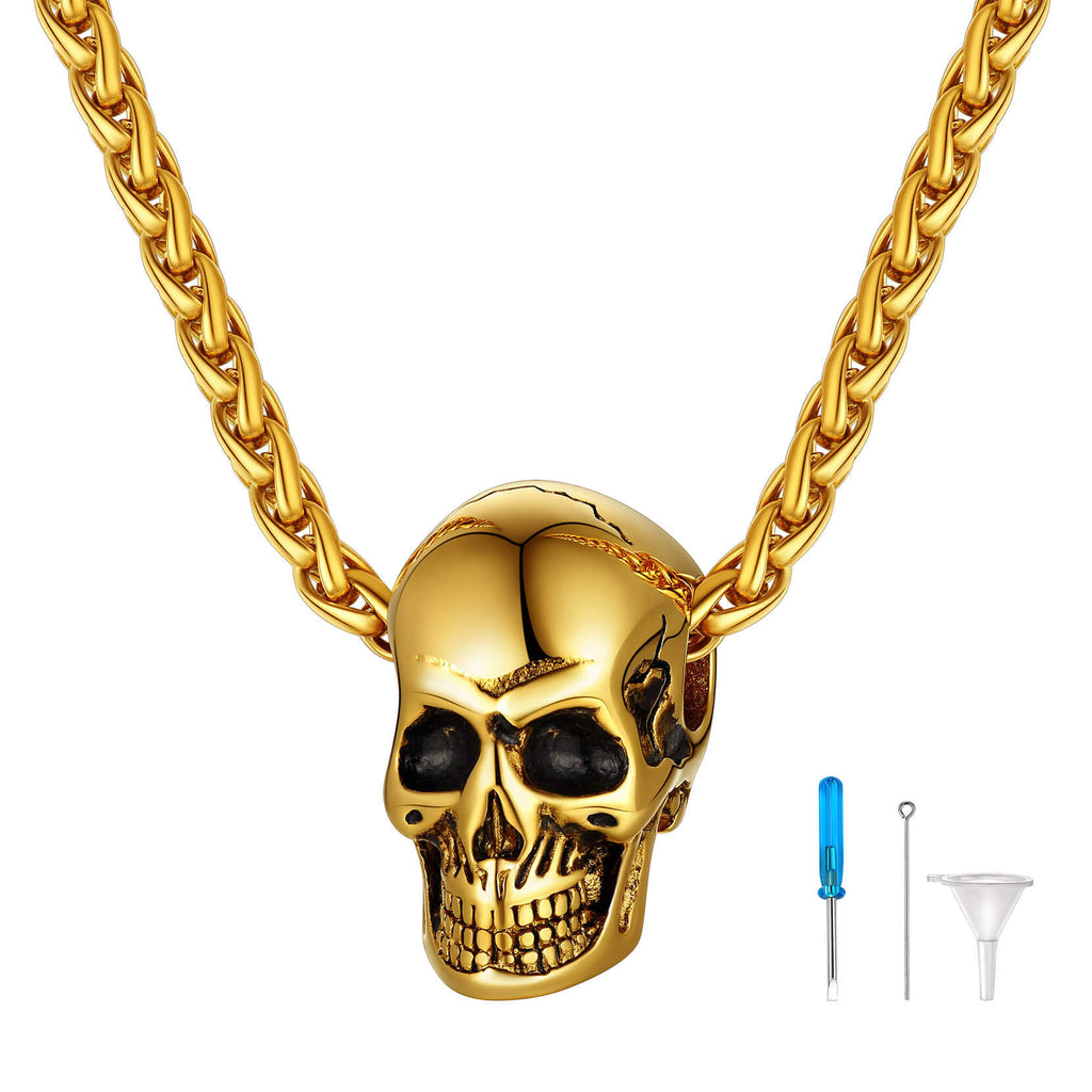 U7 Jewelry Skull Urn Necklace for Human Pet Ashes with Filling Kit Stainless Steel Cremation Jewelry 