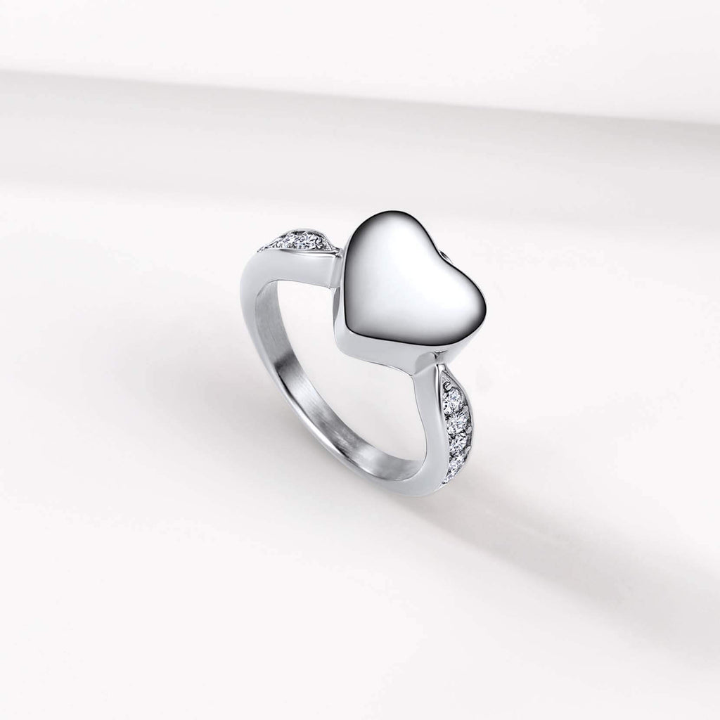 U7 Jewelry Cremation Rings For Ashes Heart CZ Rings 