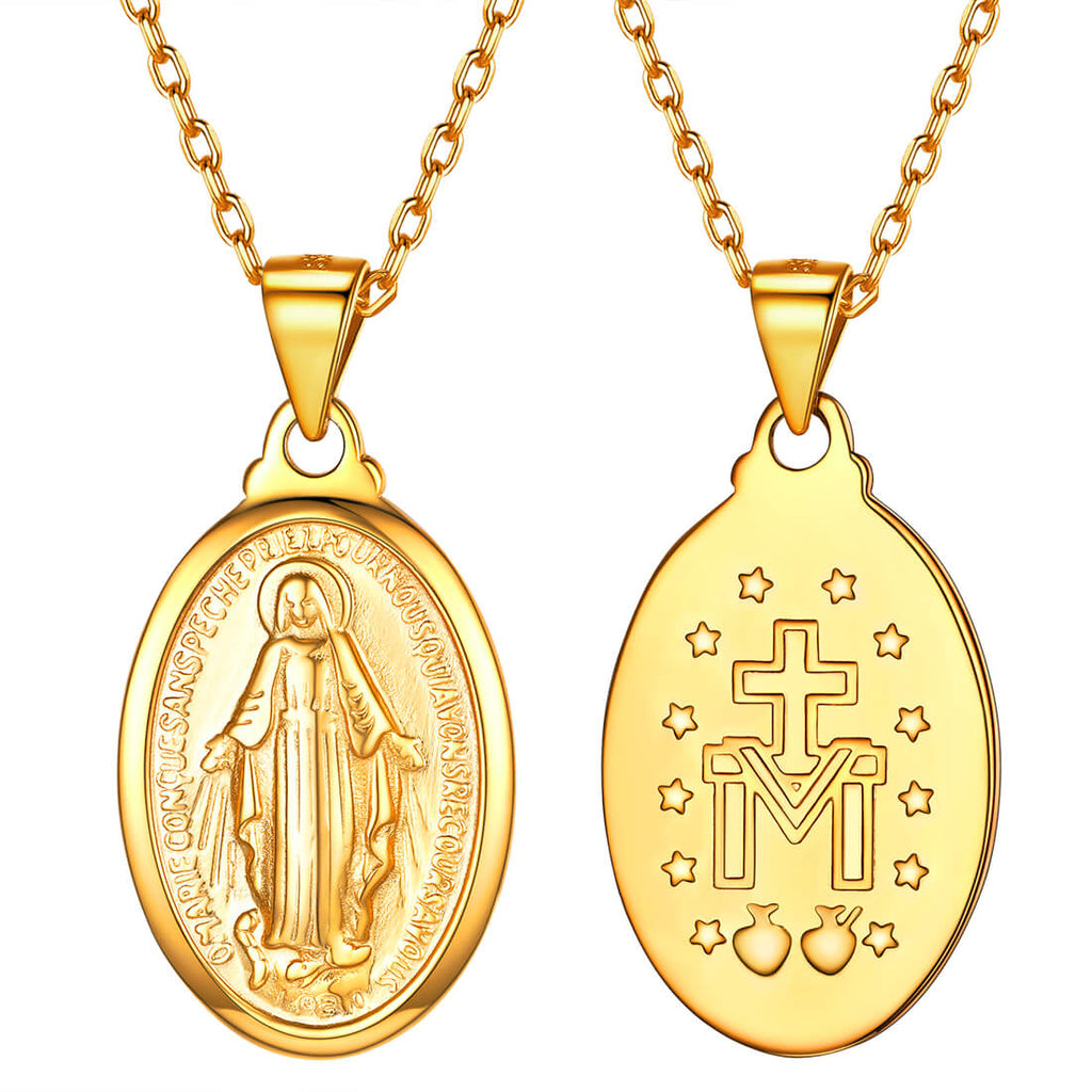U7 Jewelry Virgin Mary Necklace 18K Gold Plated Women/Men Christian Jewelry Cross Miraculous Medal Pendant Necklace 