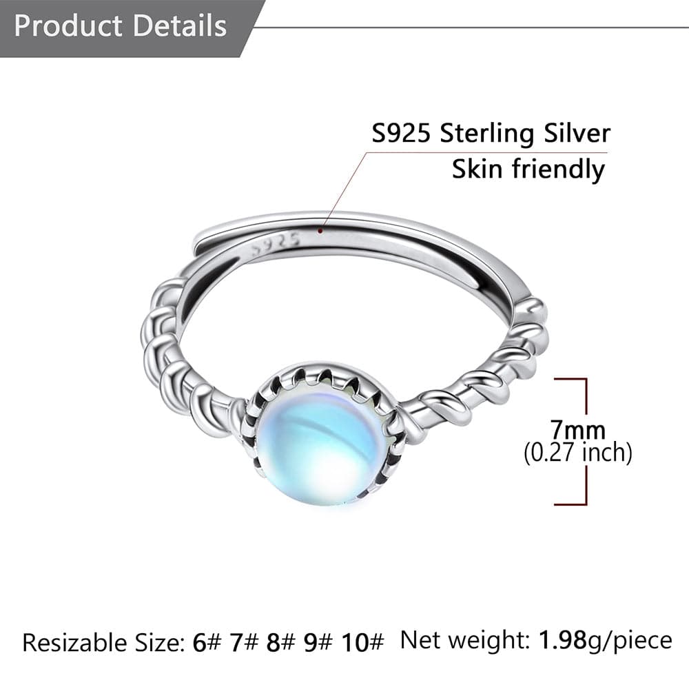 U7 Jewelry Resizable Moonstone Rings For Women 925 Sterling Silver 