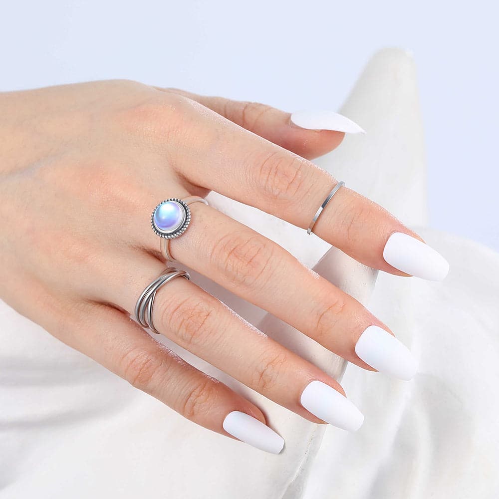 U7 Jewelry Adjustable 925 Sterling Silver Moonstone Rings For Women 