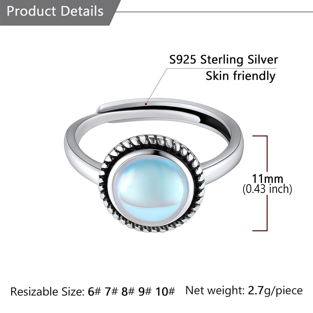 U7 Jewelry Adjustable 925 Sterling Silver Moonstone Rings For Women 