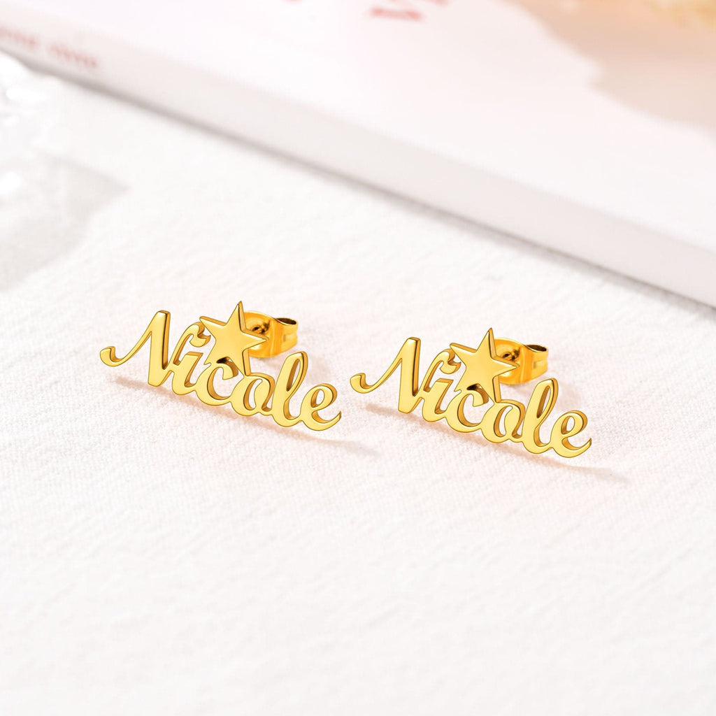 U7 Jewelry Custom Name Stud Earrings with Stars 