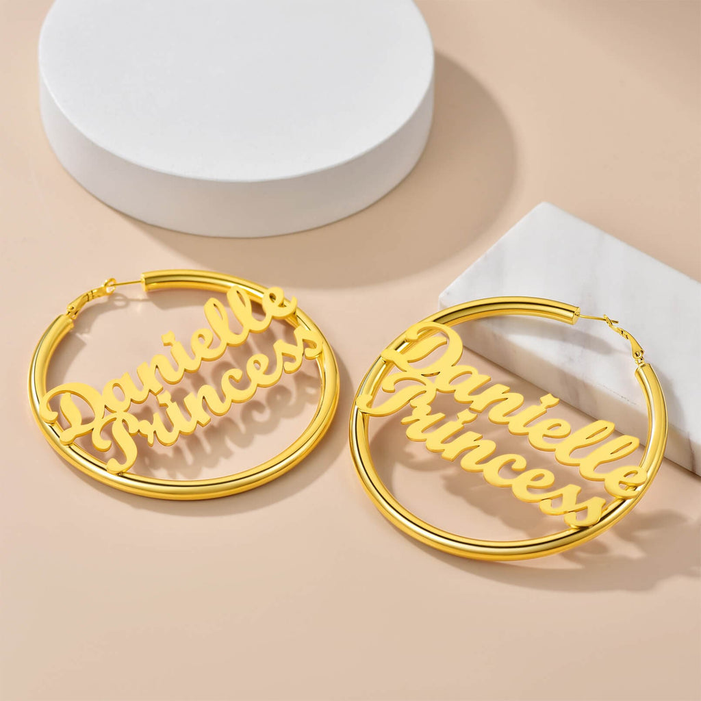 Gold Plated Hoop Earrings Personalized Name Earrings for Women 
