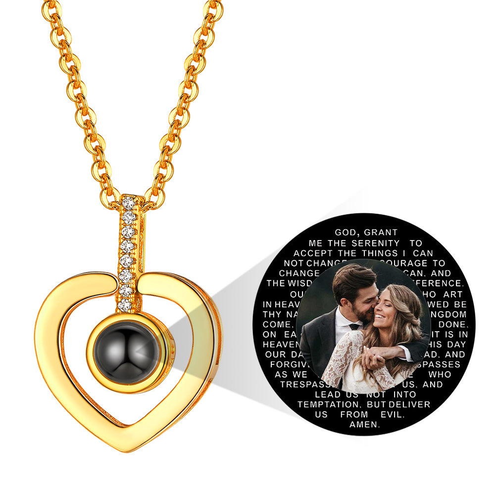 U7 Jewelry Personalized Photo Projection Necklace Silver Heart Pendant 