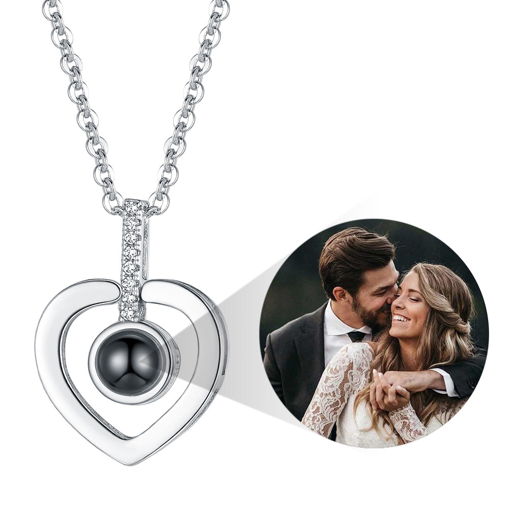 U7 Jewelry Personalized Photo Projection Necklace Silver Heart Pendant 