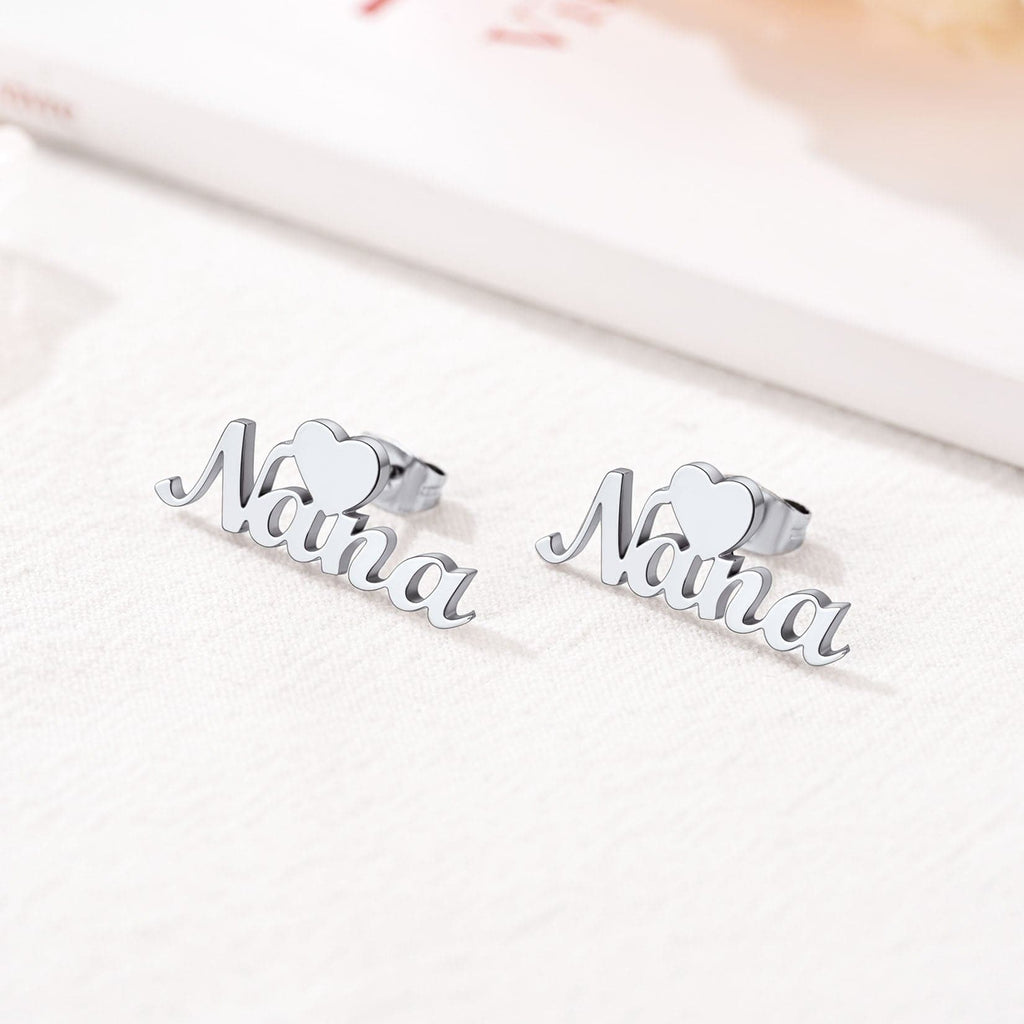 U7 Jewelry Custom Name Stud Earrings With Heart 