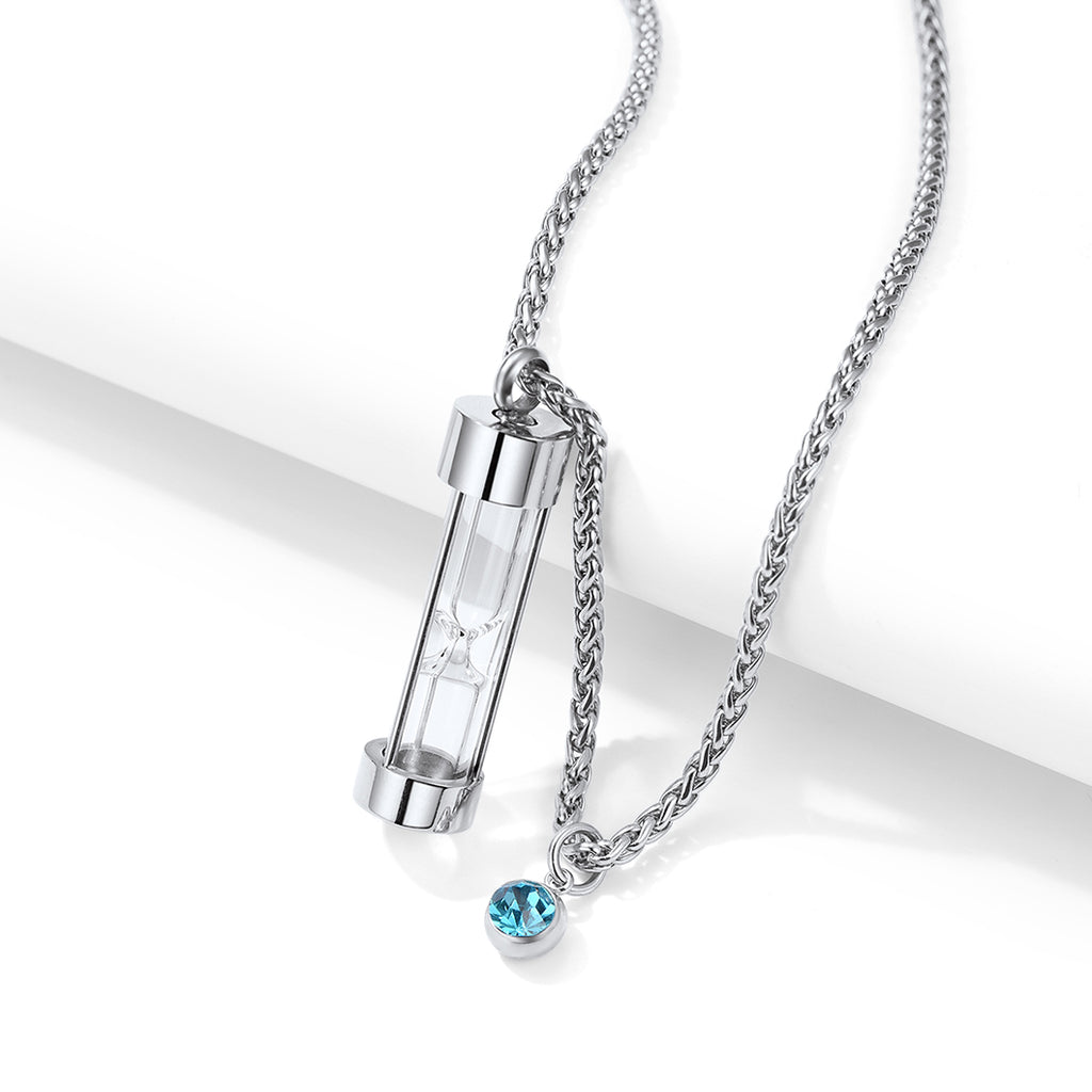 U7 Jewelry Hourglass Cremation Urn Necklace With Birthstone 