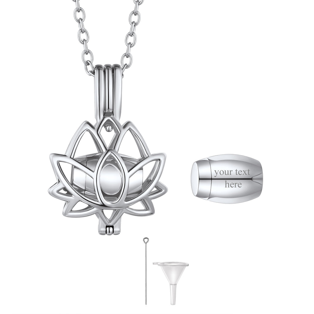 U7 Jewelry Lotus Flower Cremation Urn Necklace For Ashes 