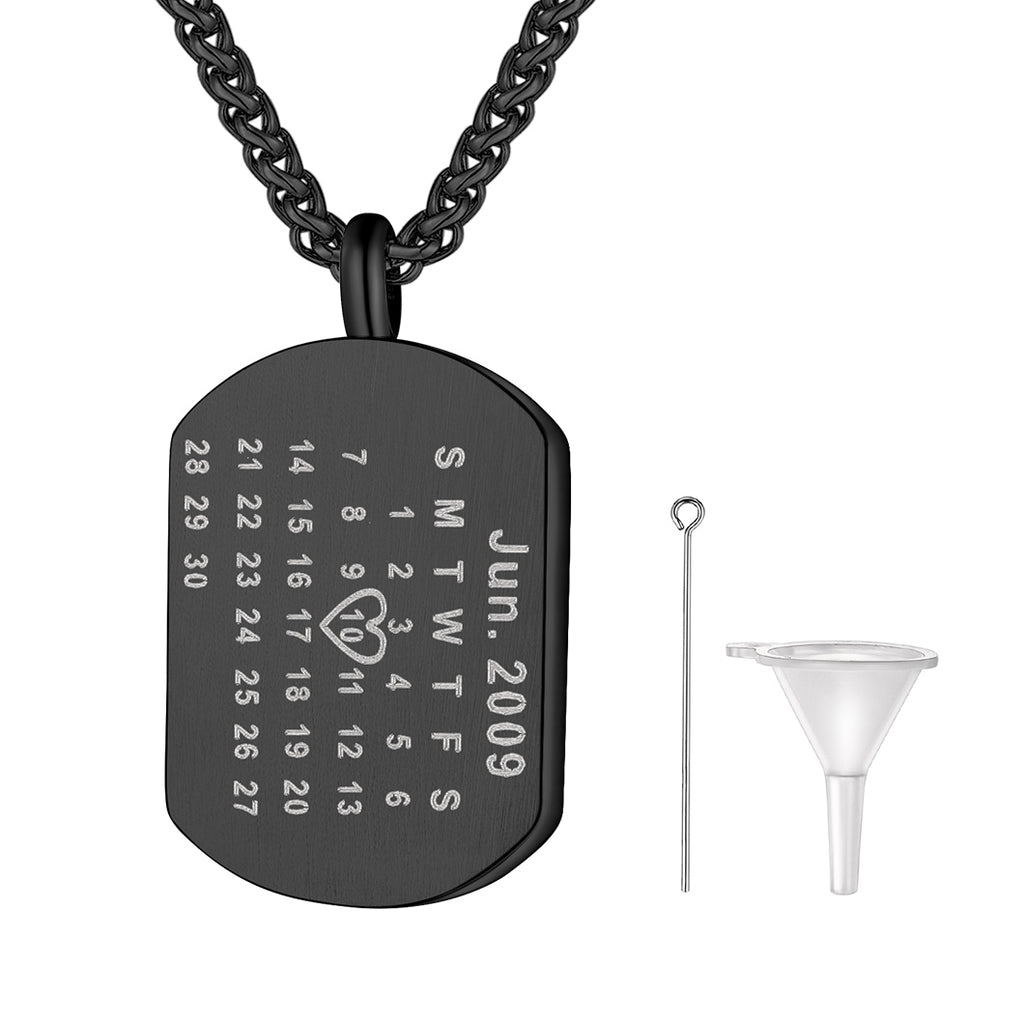 U7 Jewelry Cremation Urn Necklace For Ashes Dog Tag With Calendar 