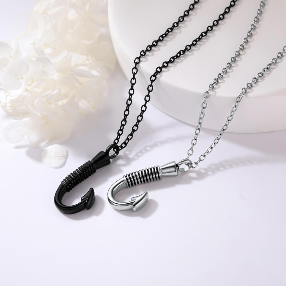 U7 Jewelry Fish Hook Pendant Urn Necklace Stainless Steel Cremation Necklace Fish Scale Pendants, Steel