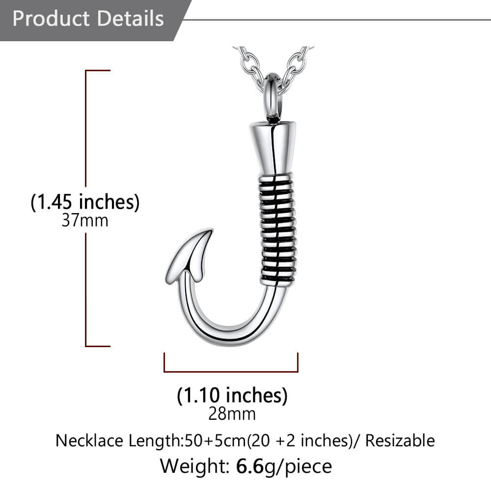 U7 Jewelry Fish Hook Pendant Urn Necklace Stainless Steel Cremation Necklace Fish Scale Pendants 