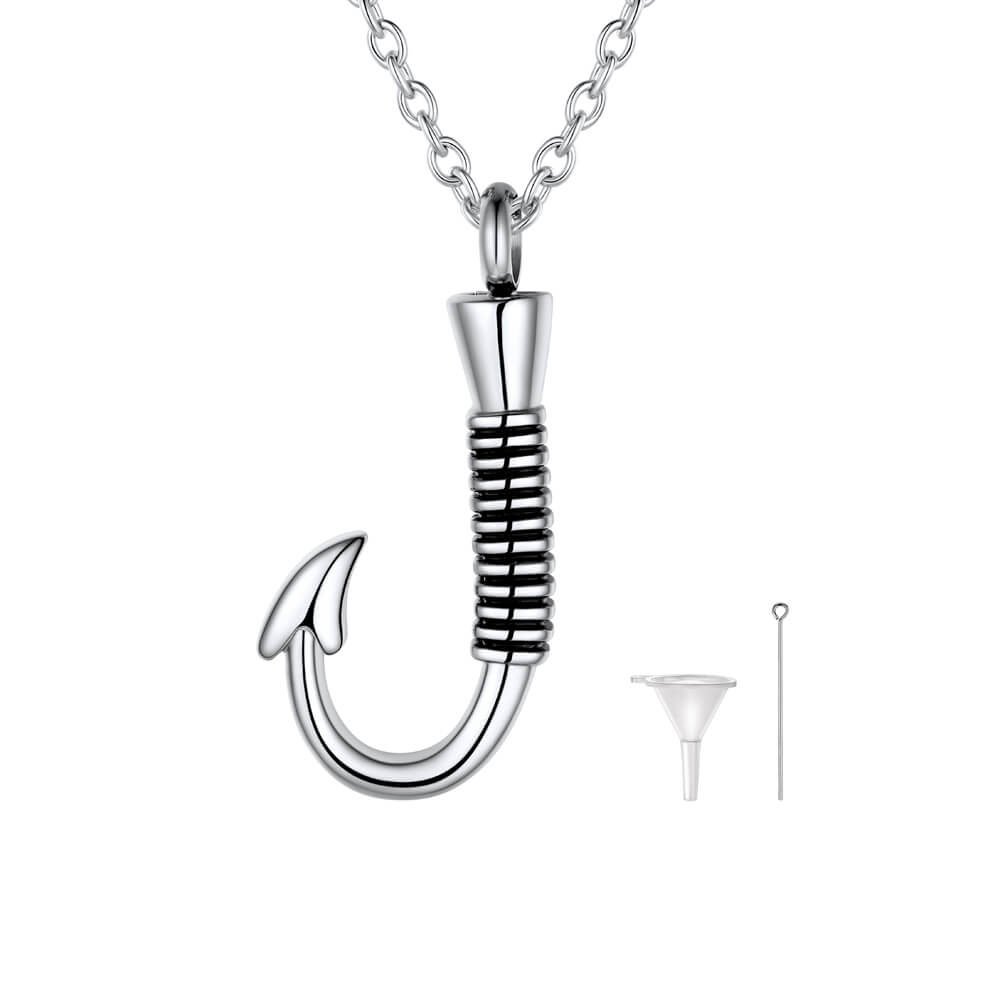 U7 Jewelry Fish Hook Pendant Urn Necklace Stainless Steel Cremation Necklace Fish Scale Pendants, Steel