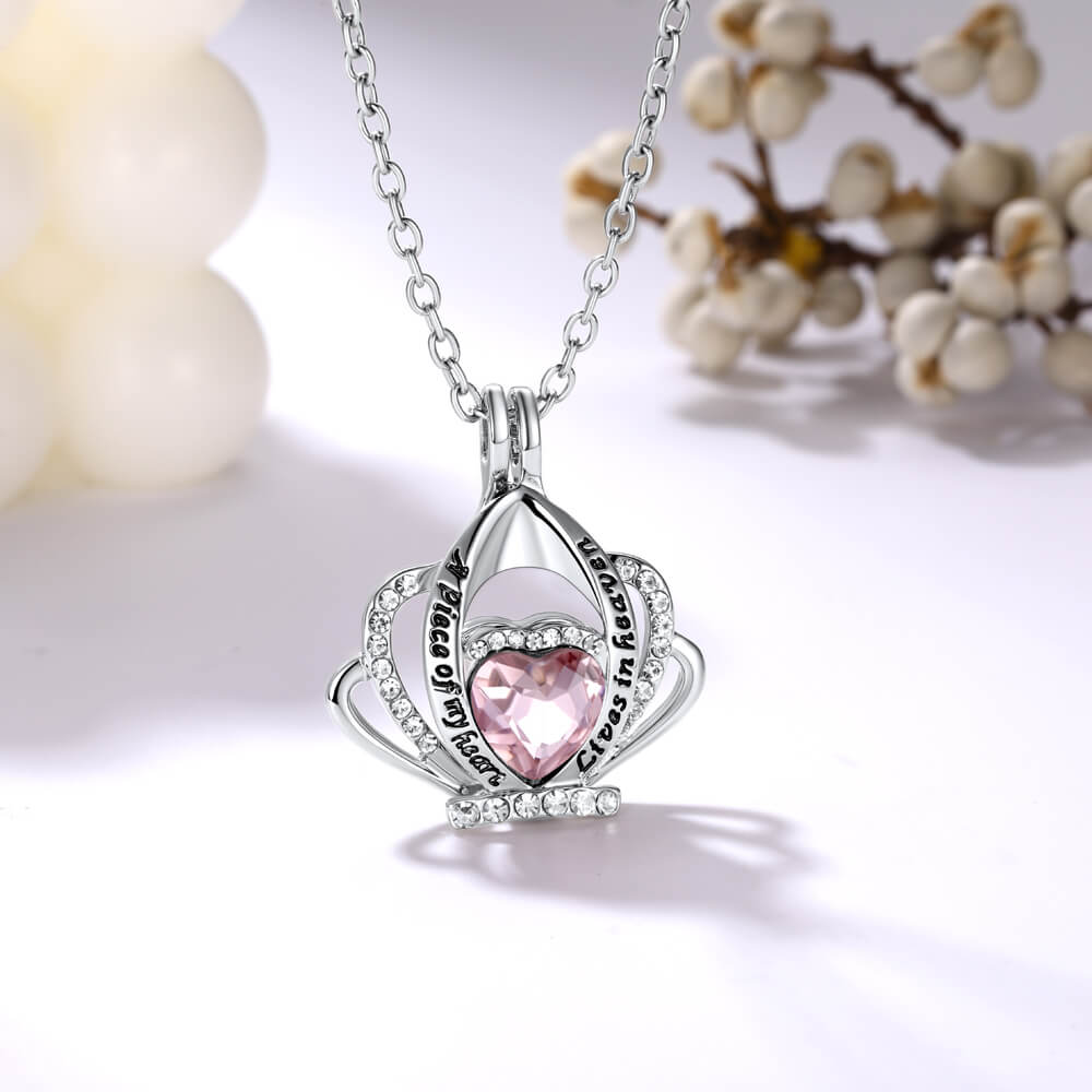 U7 Jewelry Crystals Cremation Jewelry for Ashes Crown Heart Memorial Urn Necklace Keepsake Pendant 