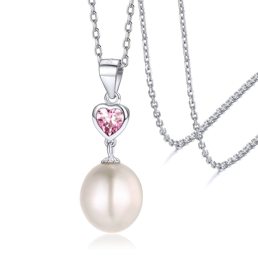 Oval Shape Shell Pearl with Birthstone Necklace Single Pearl Pendant Necklace for Women 