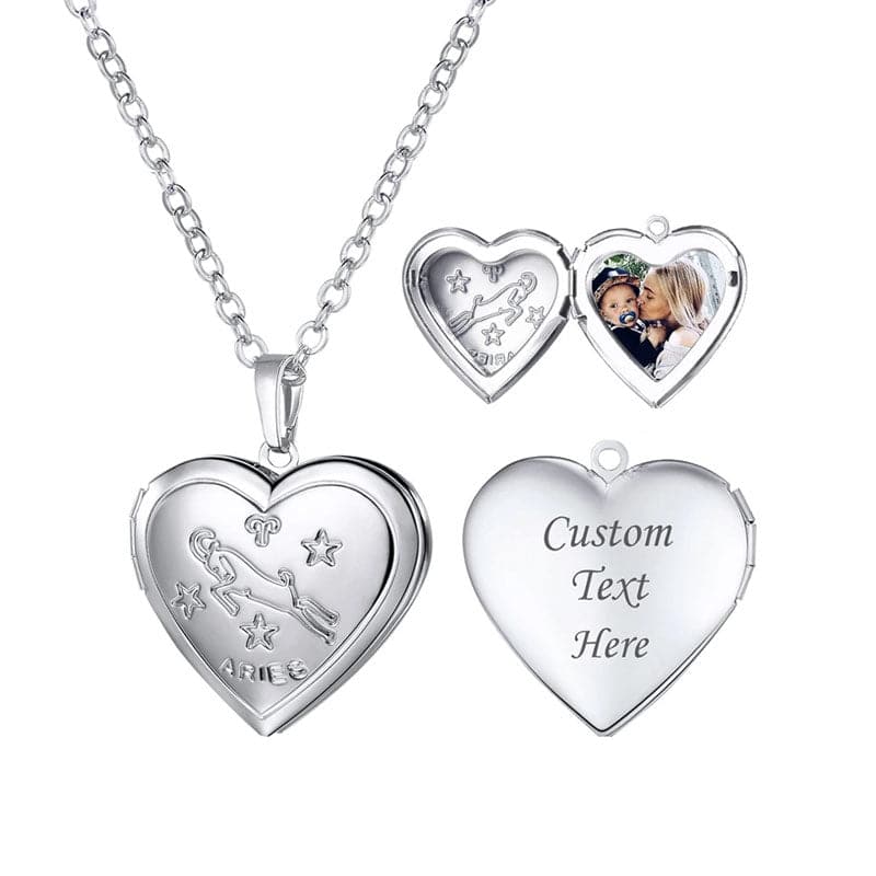 U7 Jewelry Engraved Zodiac Sign Heart Locket Necklace with Photo 